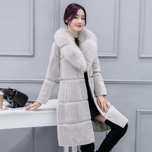 Winter new womens faux fur coat parks tricken warm sheep shears jacket imitation fox fur collar coat oversize outwear L1487
