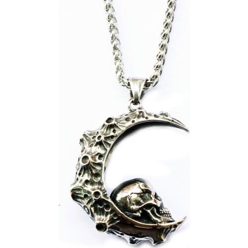 Charming Sterling Silver Mens Domineering Moon skeleton skull luck Pendant