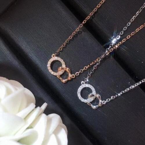 925 Sterling Silver Interlocking Double Ring Paper Clip Pendant Necklace for Women Clavicle Necklace Jewelry Luxury Jewelry