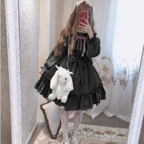 Lixm Kawaii Lolita Dress Sweet Lolita Style Cute Dress Gothic Lolita Cute Yummy Kawaii Dress Black Long Sleeve Pastel Goth