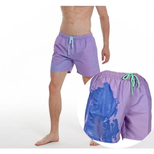 Men Summer Beach Shorts Temperature Sensitive Color Changing Swim Trunks Drawstring Quick Dry Water Sports Pants
