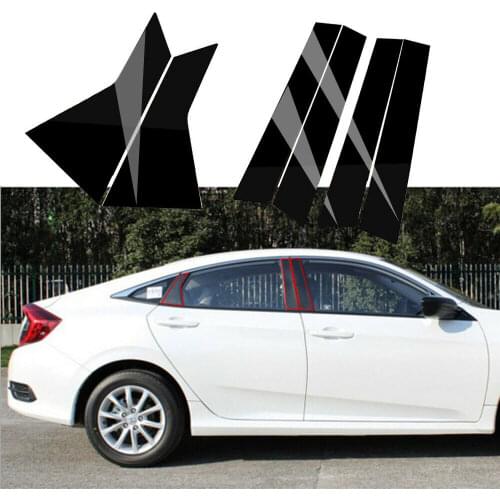 Fit For Honda Civic 4DR 2016 2017 2018 Door Trim Window Cover Glossy Black Pillar Posts 6pcs
