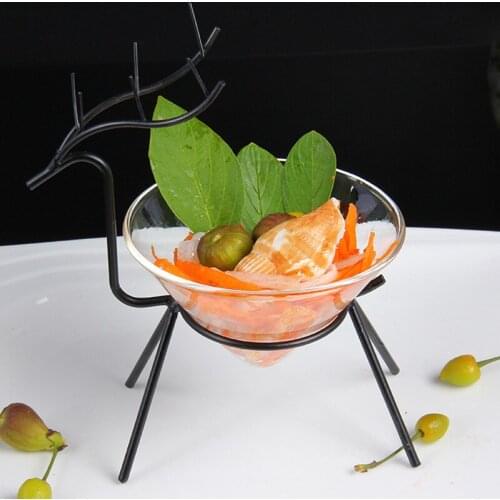 Transparent Glass Bowl Sushi Tray Wrought Iron Shelf Irregular Fruteira Tableware Bar Artistic Specialty Cooking Utensil 1pcs