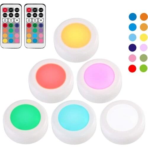 RGB 12 Colors LED Under Cabinet Light Dimmable Touch Sensor LED Puck Lights For Cupboard Close Wardrobe Stair Hallway Night Lamp