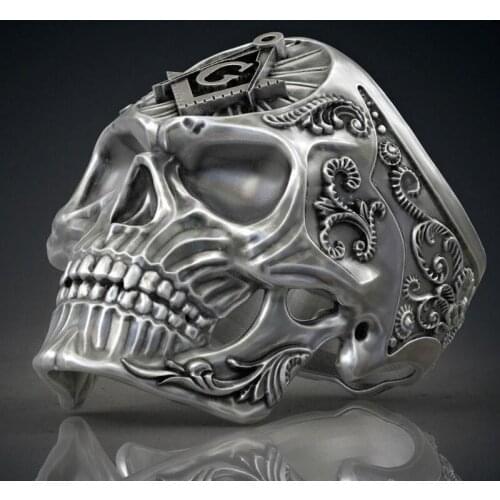 SECRET BOYS Retro Hard Alloy Skull Ring Punk Gothic Hip-hop Knight Masonic Templar Cool Ring Male Rock Rider Jewelry Gift