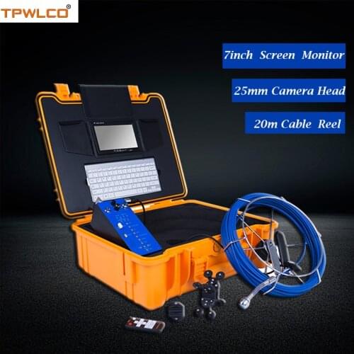 20m 25mm Industrial Endoscope Camera 7” Sewer Plumbing Drain Cleaner Inspection Camera System and 12V4500MA Lithium Battery