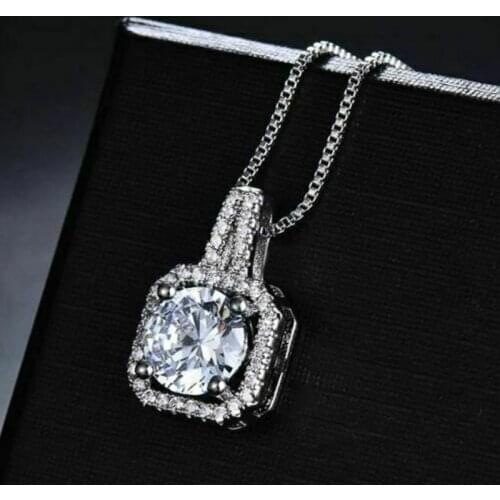 Huitan Modern Necklace for Women Silver Color Simple Stylish Design Pendant Inlaid Round Cubic Zirconia Luxury Wedding Jewelry