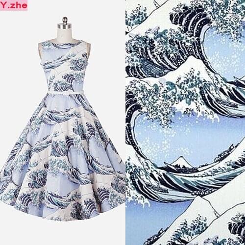 Wide 140cm Print Sea Waves Meter Fabric 100%Cotton Fabric Quilting Baby Cloth home Textile patchwork DIY Sewing Dress fabric
