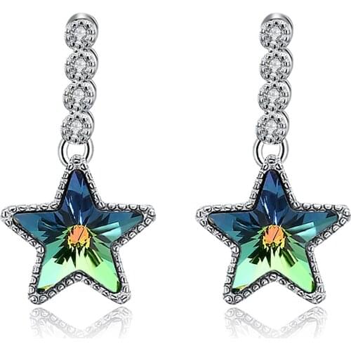 ZEMIOR 925 Sterling Silver Star Drop Earring Colorful Austria Crystal Cute Earrings For Women Fine Jewelry Classic Party Gift