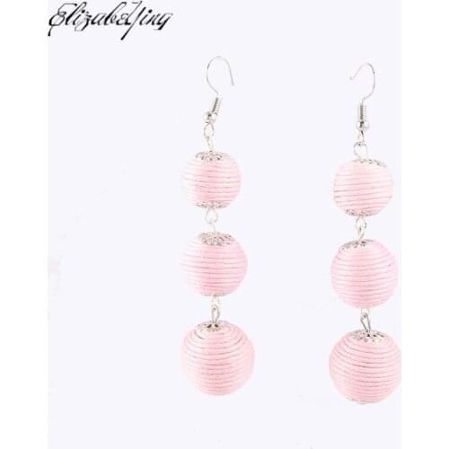 2018 Thread Ball Dangle Earrings Triple Dangle Earrings Drop Earrings Beaded Balls Ear Bon Bon Color Pom Pom Ball Drop For Women