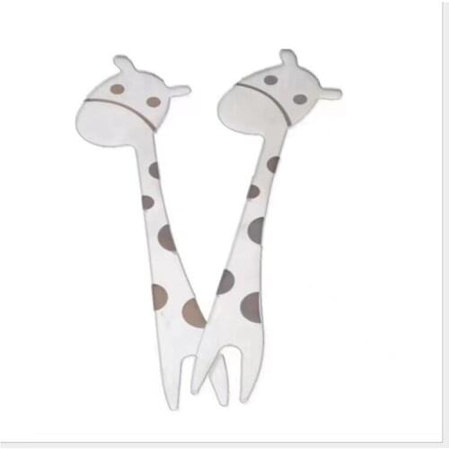 100PCS /PACK 304 Stainless Steel Fruit Fork Cute Animal Giraffe Fruit Forks Cartoon Child Dessert Fork