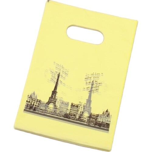 2017 New Style Wholesale 100pcs/lot 13*18cm Luxury European Vintage Eiffel Tower Gift Packaging Yellow Gift Pacakage Bags