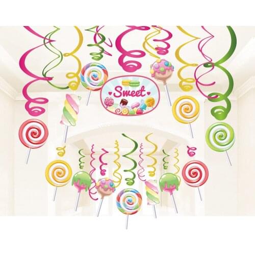 30pcs Ceiling Foil Spiral Sweet Candy Lollipop Girls Party PVC Hanging Swirls Baby Showe Kids Birthday Parties Decorations