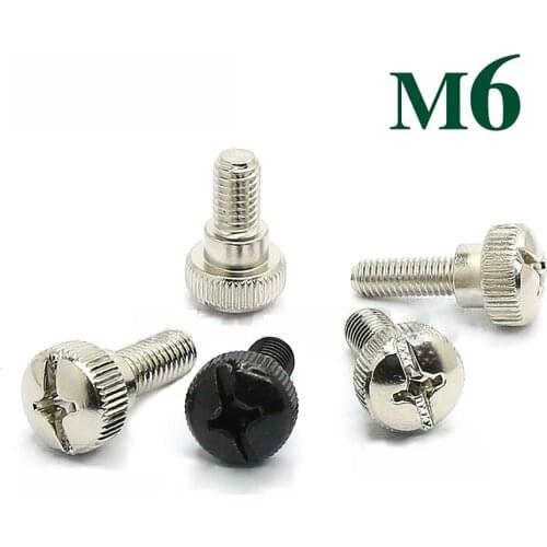 5/10Pcs M6 Thumb Screw Thread Teeth Computer PC Case Toolless Adjustment Screw Nickel Plating Black Zinc Length 10/12/14mm