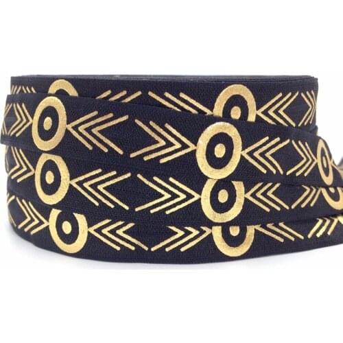 5Yards 16mm Black Aztec Gold Print elastic bands wedding decoration sewing accessories