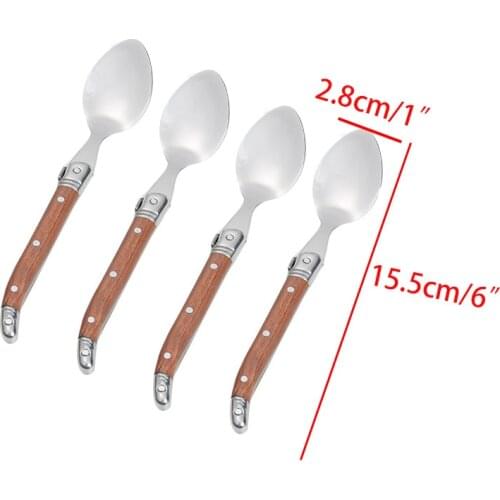 6'' 6/8/10pcs Laguiole style Stainless Steel Teaspoon Wood Handle Mini Coffee Dessert Tea Spoon set Restaurant Party Dinnerware