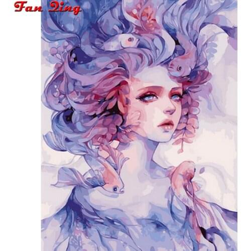 Diamond Painting Girl Flower Abstract art algae fish Full Square Drill Embroidery DIY Handmade Home Living Room Decoration