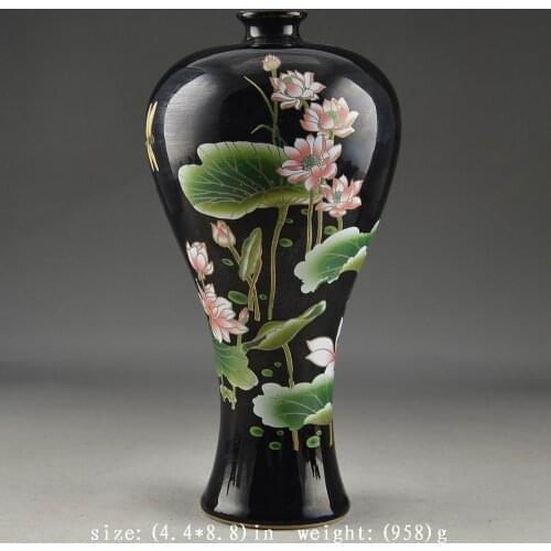 Black & Elegance Porcelain China Old Hand Painting Lotus Atmosphere Big Vase
