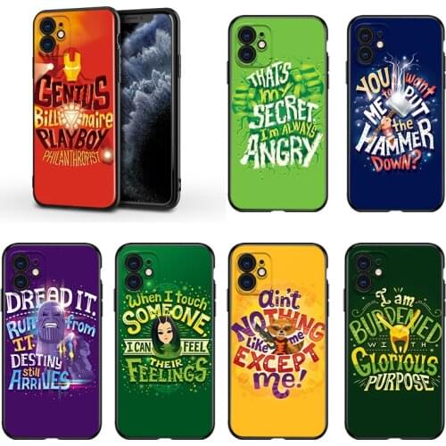 Marvel superhero text For Apple iPhone 13 12 11 Mini XS XR X Pro MAX SE 2020 8 7 6 5 5S Plus Black Silicone Phone Case