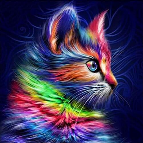 Colorful Rainbow Cat Diamond Painting Round Full Drill Nouveaute DIY Mosaic Embroidery 5D Cross Stitch Cartoon Animal Pattern