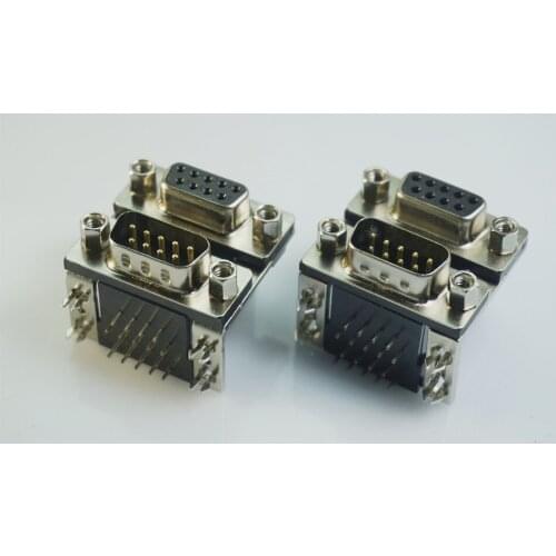D-sub Connector Stacked 0.625 Center Dual Port Right Angle 9 Pin Female over Male through hole 9 Position
