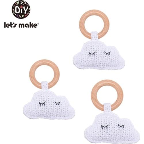 Lets Make 5PC Food Grade Wooden Teething Ring Crochet Cloud Rattles For Kids Baby Bed Hanging Infant Toys Baby Rattle