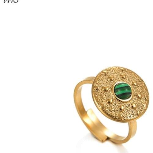 Malachite sun engraved statement rings for women stainless steel cocktail rings adjustable exaggerated vintage jewelry 2021