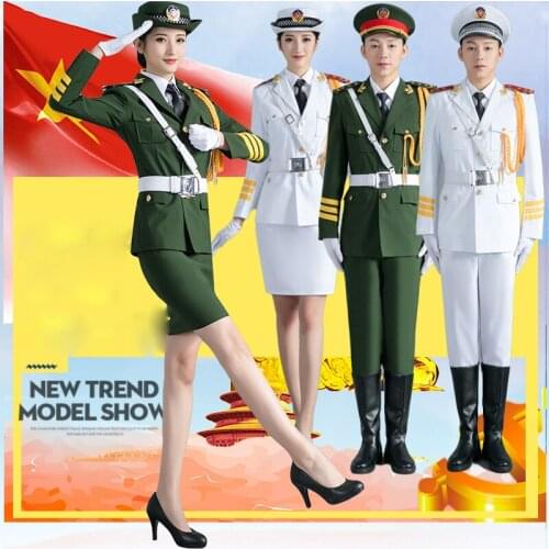 Military Chorus Outfit Jacket + Pants + Belt Flag Raiser Drum Guard Uniform China National troops Costume Army Orchestra Clothes