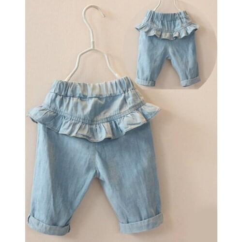 Summer Ruffles Lace Girls Denim Pants Casual Slim Kids Jeans Toddler Girls Slort Legging Children Knee Length Shorts Korte Broek