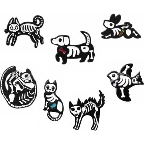 Cute Cartoon Skeleton Dog Rabbit Bird Metal Enamel Brooch Fun Lovely Furry Cat Badge Pin Unique Trendy Costume Jewelry Gift kids