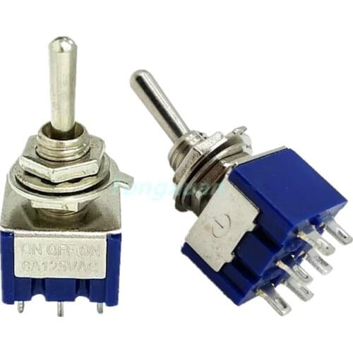 5pcs Miniature Toggle Switch Double Throw ON-OFF-ON /ON-ON 125VAC 6A 1/4 Inch Mounting MTS-202 203