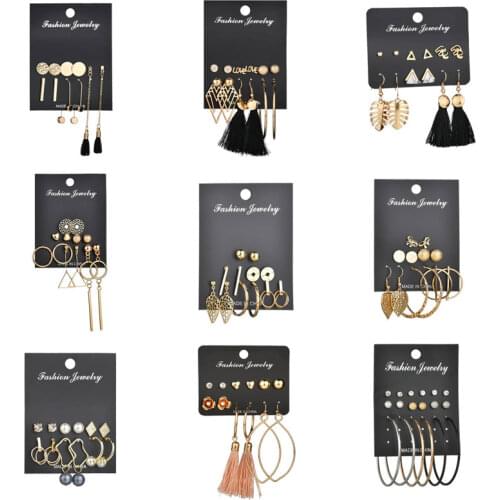 Modyle Gold Color Long Tassel Earrings Set Fashion Round Irregular Stud Earrings For Women Jewelry Gift