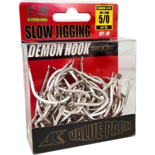 JK 50pcs fishing hook set 5/0 6/0 High carbon steel equipment for fisherman demon slow jigging hook sea tuna Shore Jigging