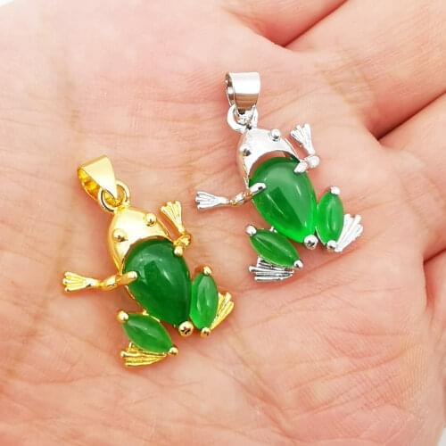 16X29MM Stone Imitation Green Jades Bead Frog Pendant 1PCS