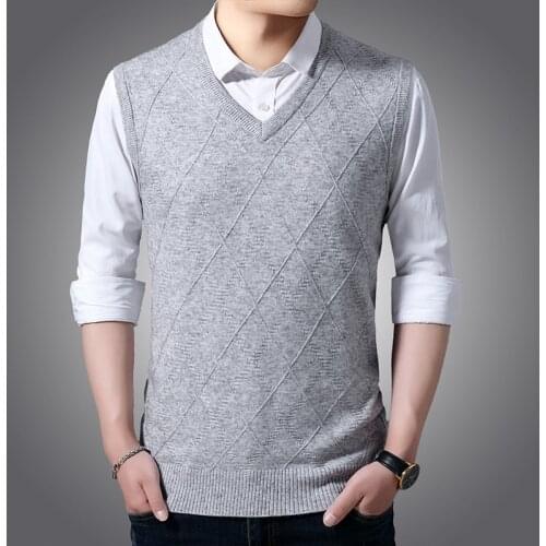 2020 Autumn New Mens Knitted Sleeveless Wool Vest Business Casual V-neck Jacquard Sweater Vest Male Brand Clothes