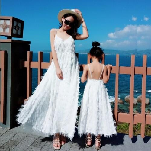 Family Matching Outfits Look Mommy and Me Clothes Mom Mum Baby Women Girls Dress Clothing Tank Tassel Mother Daughter Dresses