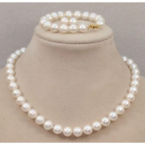 A SET natural cultured fresh water pearl 8-9mm white black pink necklace 18 "