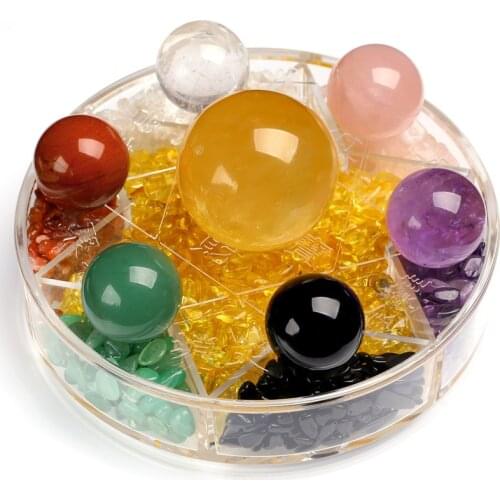 Natural Crystal Ball 7 Chakra Reiki Luky Yoga Healing Crystal Sphere Beads Seven Star Array Base Manual Sculpture Home Decor
