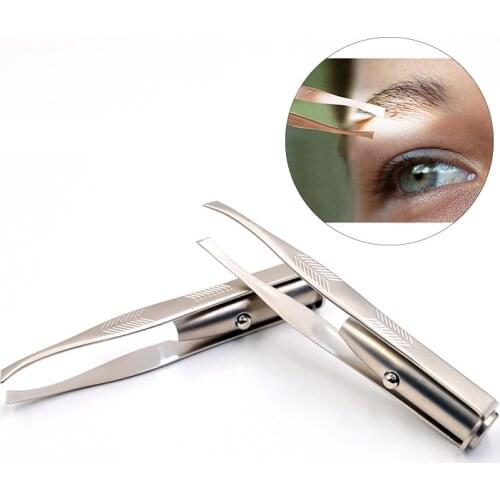 Professional 1pc LED Tweezer +3 Batteries Eyelash Eyebrow Remover Hair Tools Stainless Steel Eyebrow Tweezers Pinzette Beauty