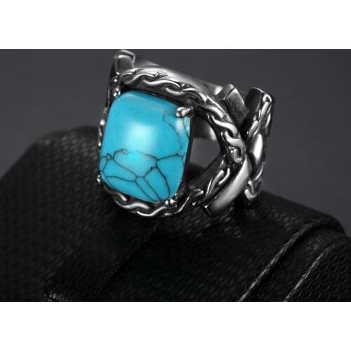 Drop ship Retro Prong Setting natural stone Biker Blue color Single natural stone Ring will not fall out