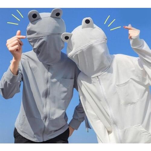 Cartoon Frog Pullover Hoodie Women Sunscreen Clothing Unisex Long Sleeve Hooded Cardigan Jacket For Outdoor Hiking Loose Top