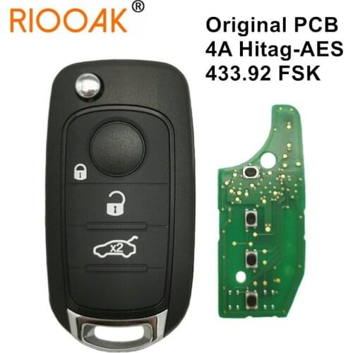433.92FSK 4A Hitag-AES Chip Use Orginal Factory PCB Flip Smart Key Car Remote Key For Fiat 500X Egea Tipo 2016-2018