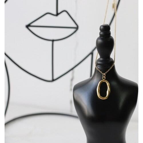 RHYSONG Simple Irregular Water Wave Round Pendant Clavicle Chain Necklace For Women Stainless Steel Gold Plated Jewelry XL210