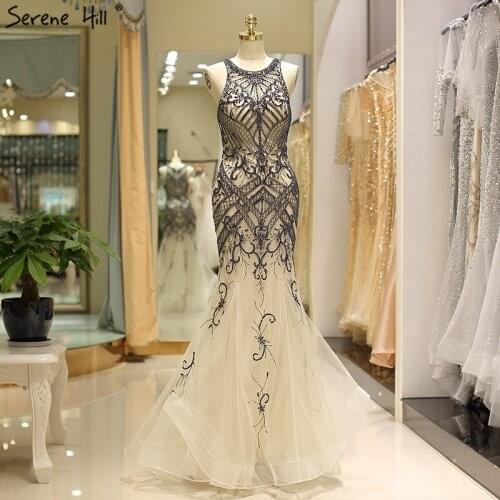 Dubai O-Neck Luxury Mermaid Prom Dresses 2020 Latest Design Diamond Beading Sexy Sleeveless Prom Gowns Serene Hill BLA60891