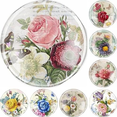Handmade 6 Size Glass Mixed Colorful Flower World Flatback Cameo Cabochon Domed DIY Jewelry Charm Photo Pendant Setting