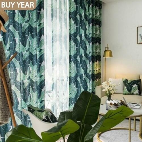 Nordic Wind Curtains for Living Dining Room Bedroom Ins Tropical Rainforest Leaf Plant Floating Finished Product Customization