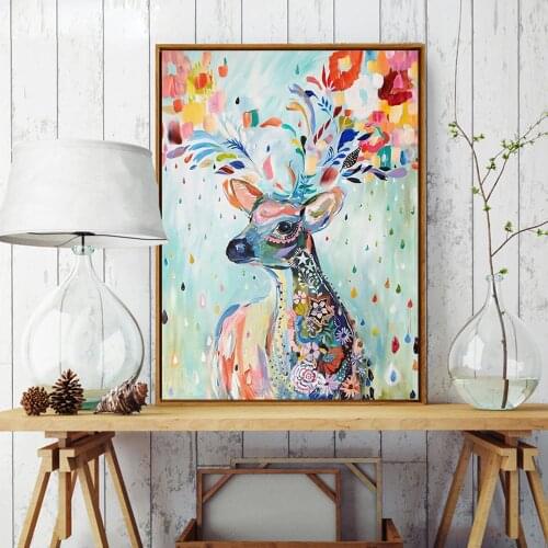 Nordic Minimalist Style Splash Ink Watercolor Deer Canvas Painting Print Poster Picture Modern Wall Art Decoration