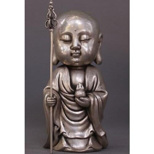 Old Chinese Buddhist Silver Tangseng Ksitigarbha Boddhisattva monk buddha statue