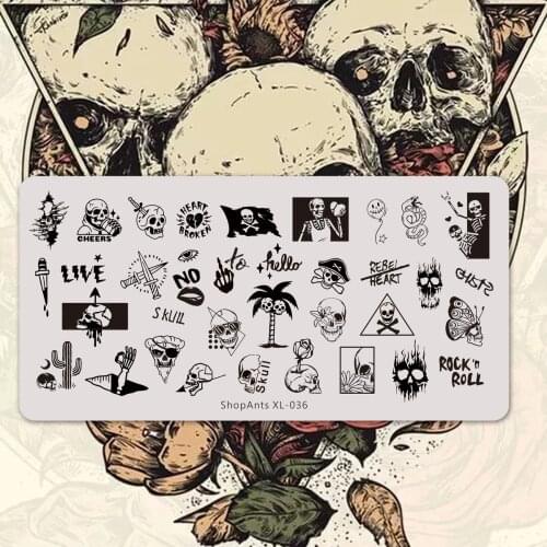 Stencil Balloon Steel New Rock Skull 6*12cm Snake Image Stainless Nail Nail Art Stamping Template Mold XL-036 Plates Cool