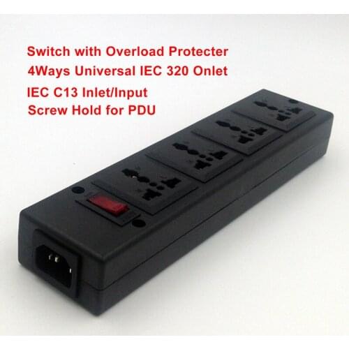 4 Ways PDU power strip Outlet extend,4-Outlet Universal socket with overload protector,Circuit Breaker Switch,IEC C13 input